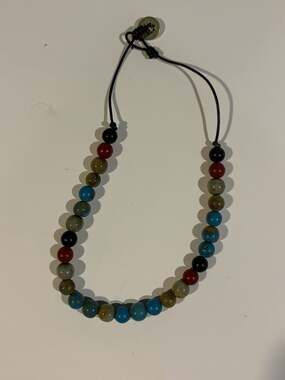 Fossil Multi-Color Stone Bead Leather Cord Necklace